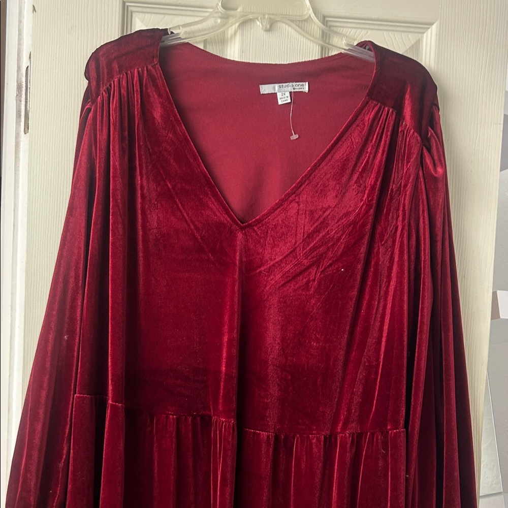 Luxurious Velvet Long Sleeve Dress in Rich Red